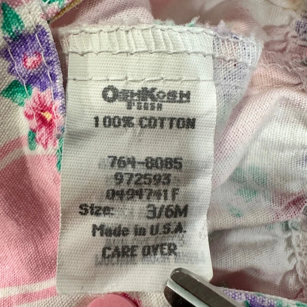 OshKosh Baby B'gosh Floral Striped Romper Baby 3/6M Pink Bow Detail Cottagecore